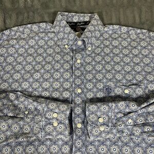 George Strait Collection by Wrangler Men Blue Floral Medallion Western Shirt XXL